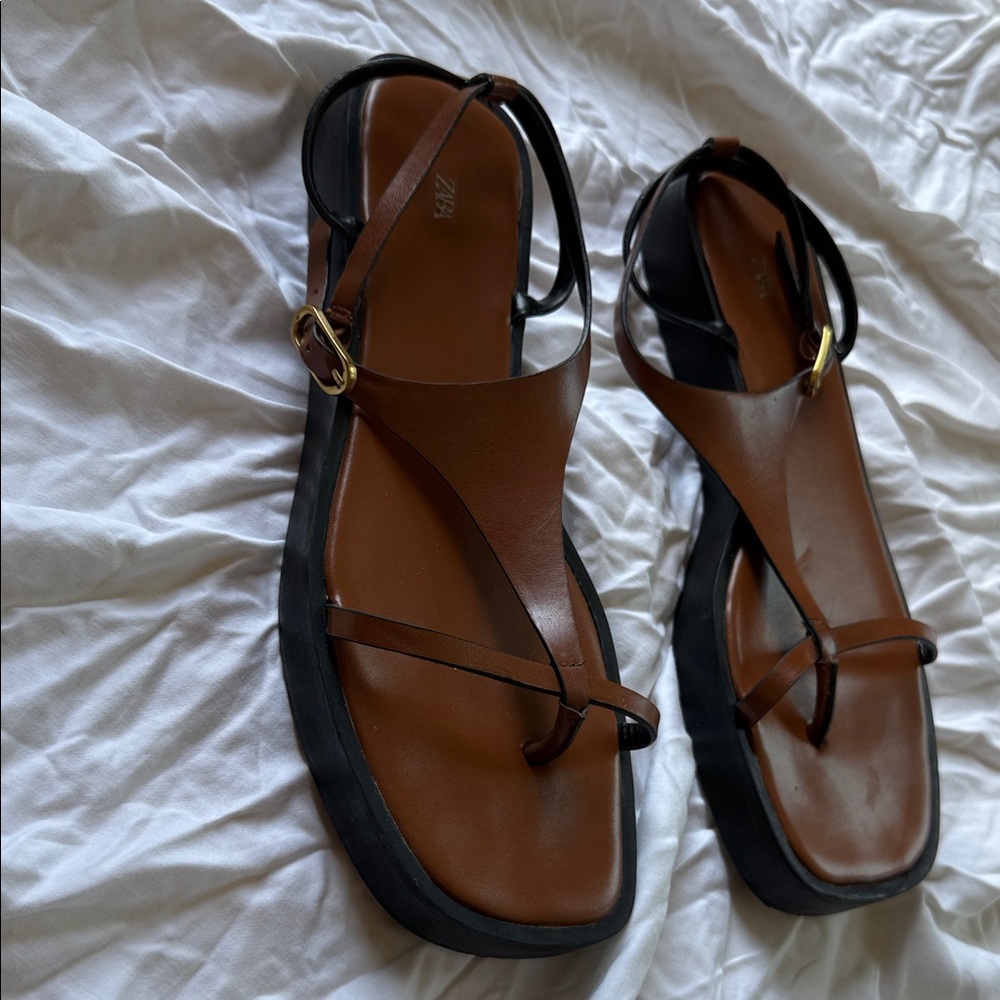 Zara Brown Leather Sandals with Black Sole